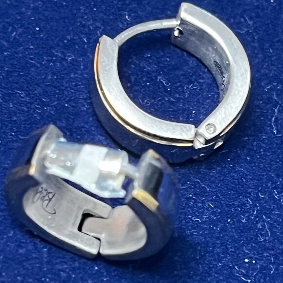 NWT Gold and Silver Stainless Steel Small Hoop earrings. Secure to Clasp - Picture 3 of 9